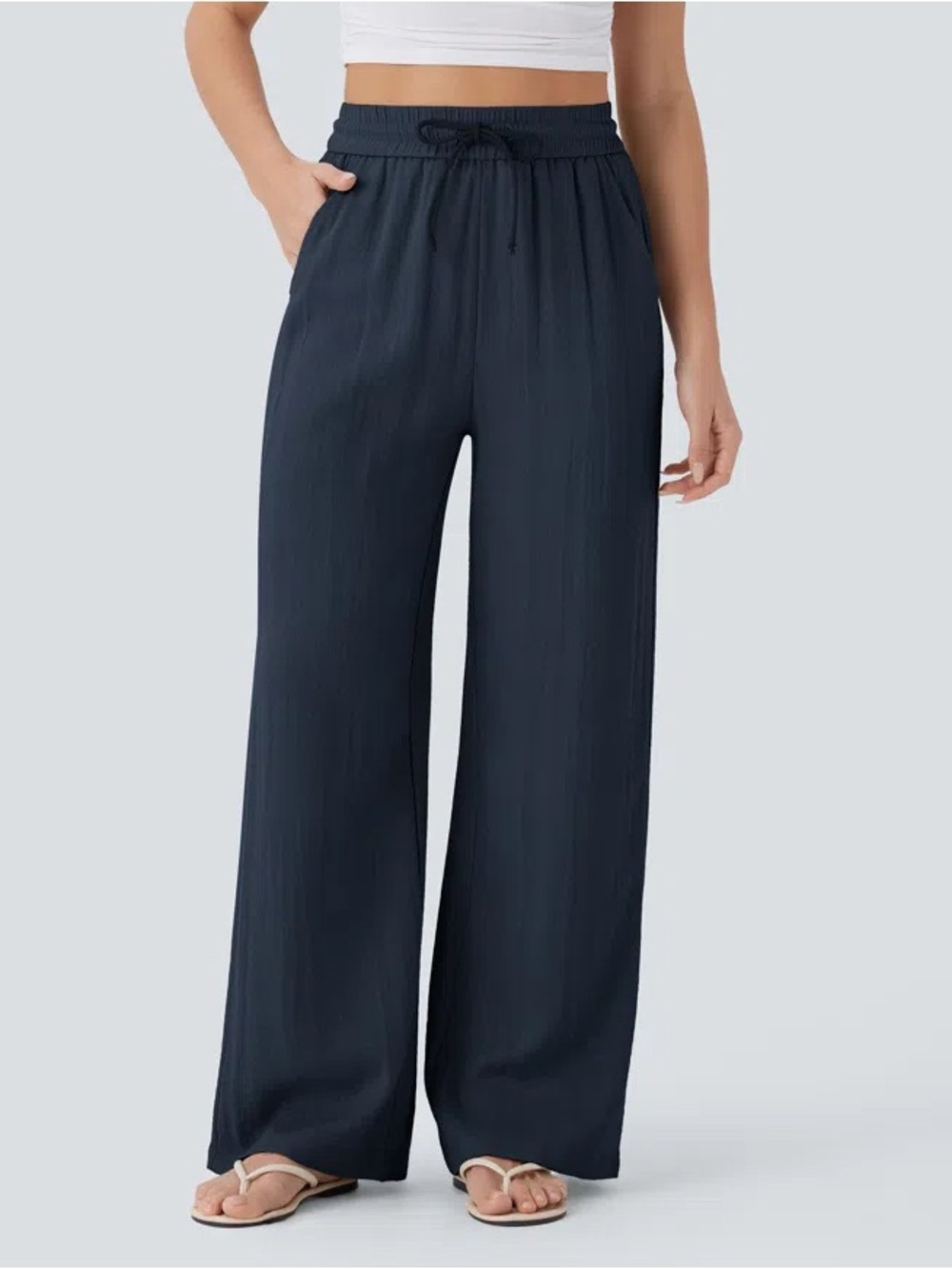 NWT Halara Linen Wide Leg Drawstring Pants XL A26